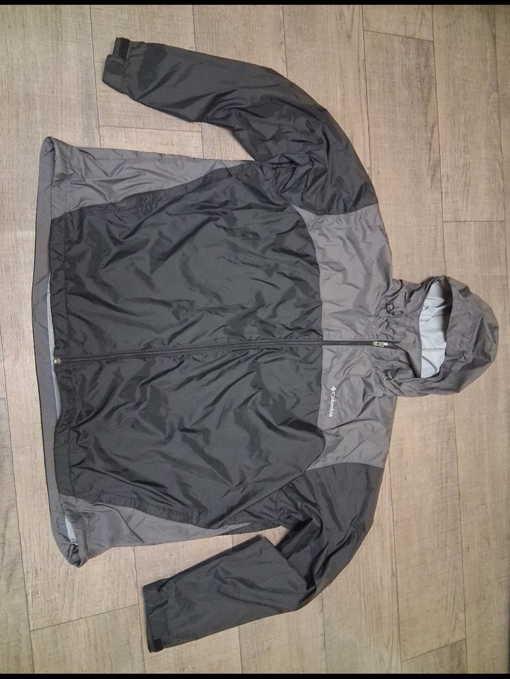 Columbia Men's Black and Gray Hooded Rain Jacket